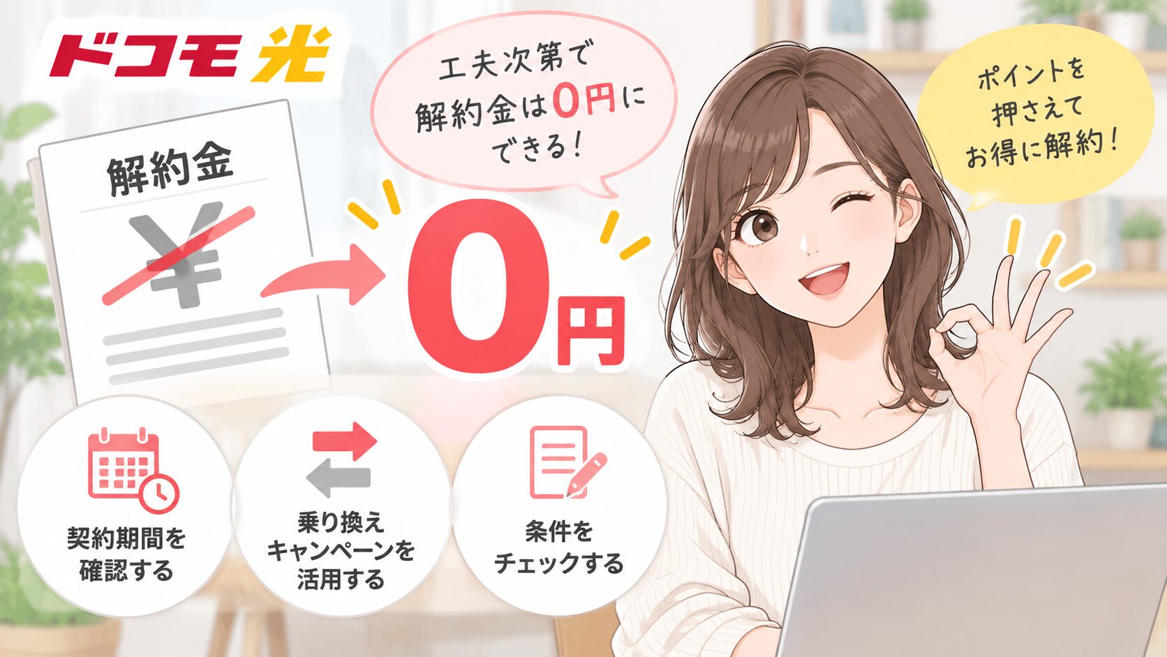 ドコモ光の解約金を0円にする方法を紹介するイメージ画像