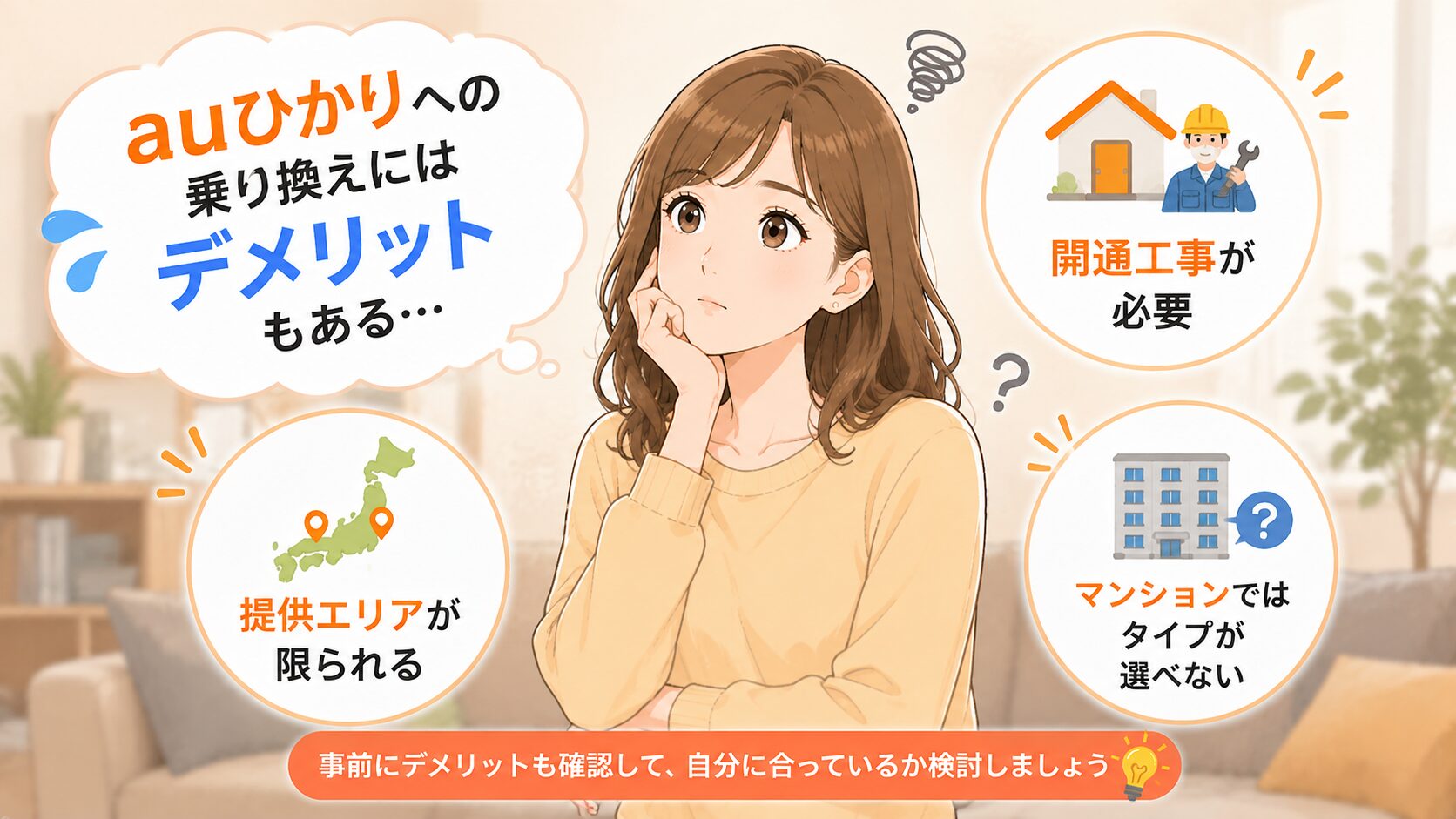 auひかりへ乗り換えのデメリットを紹介するイメージ画像