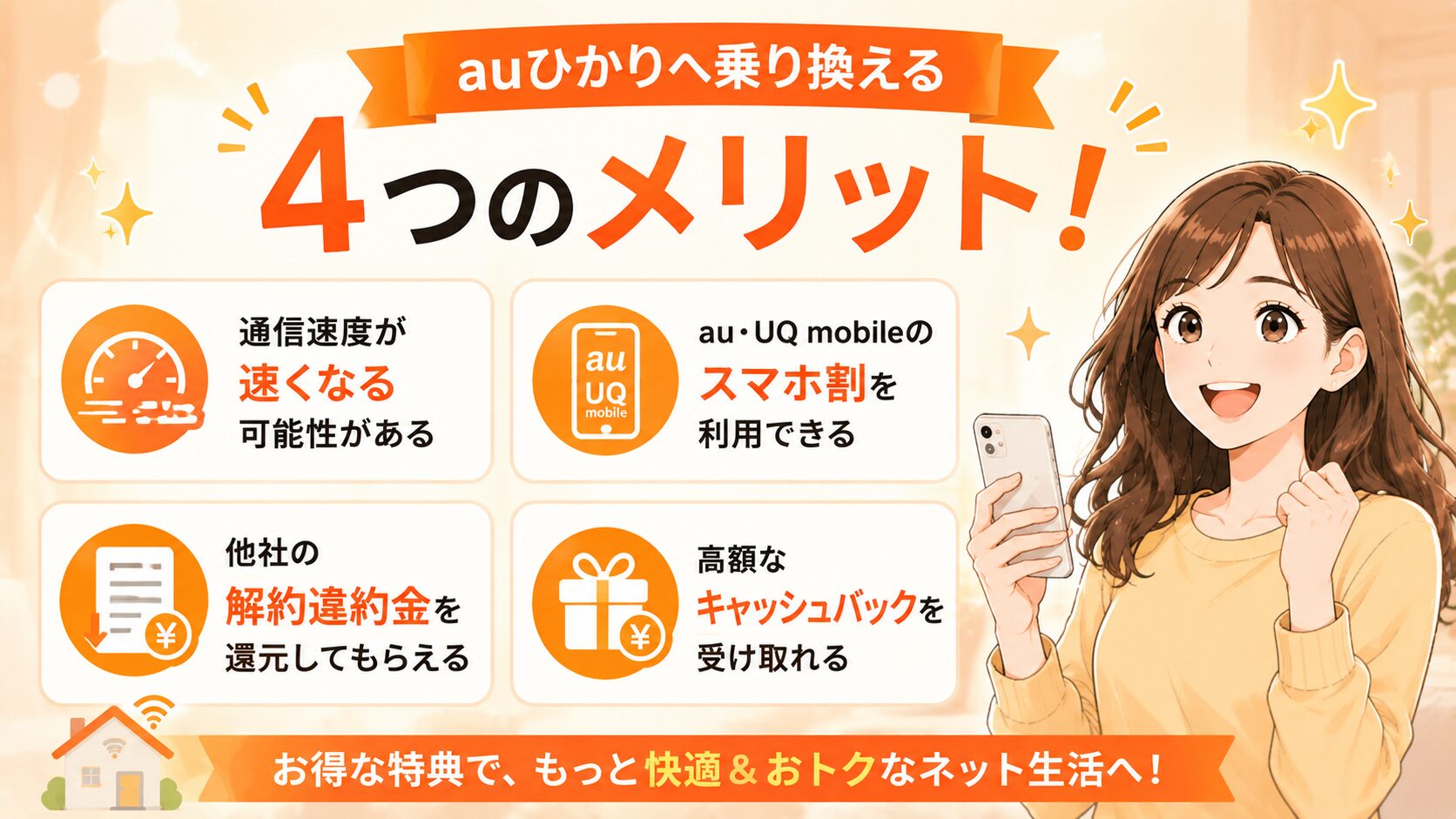 auひかりへ乗り換えのメリットを紹介するイメージ画像