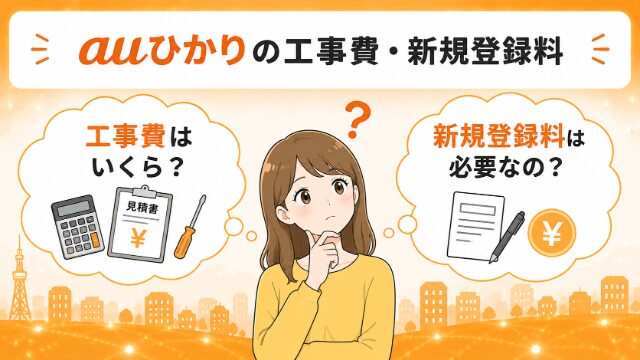 auひかりの工事費や新規登録料についての疑問をイラストで表現したイメージ画像