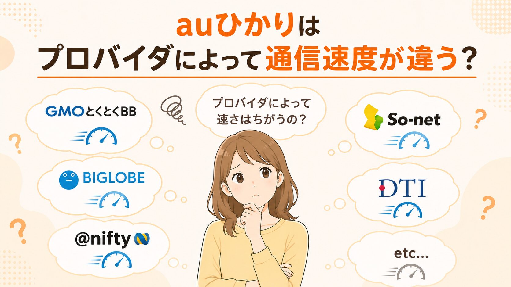auひかりのプロバイダによる通信速度の違いを紹介するイメージ画像
