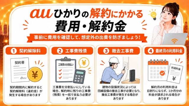 auひかりの解約にかかる費用・解約金をまとめた画像