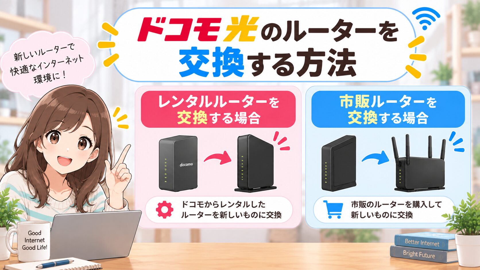 ドコモ光のルーターを交換する方法を紹介するイメージ画像
