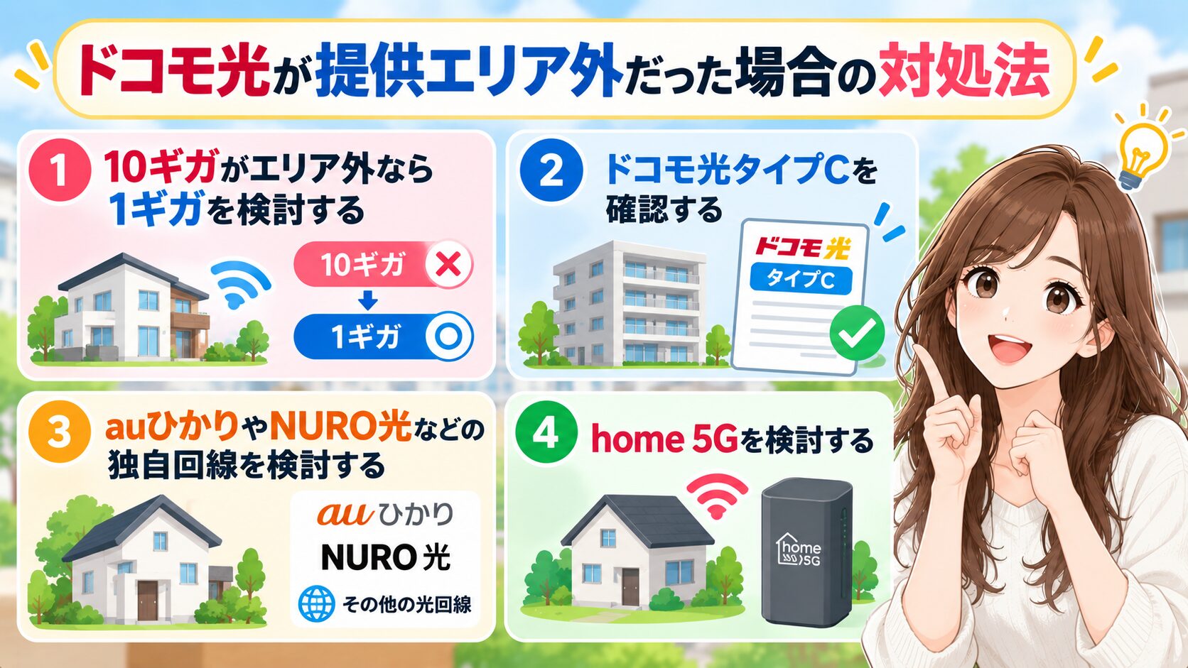 ドコモ光が提供エリア外だった場合の対処法を紹介するイメージ画像