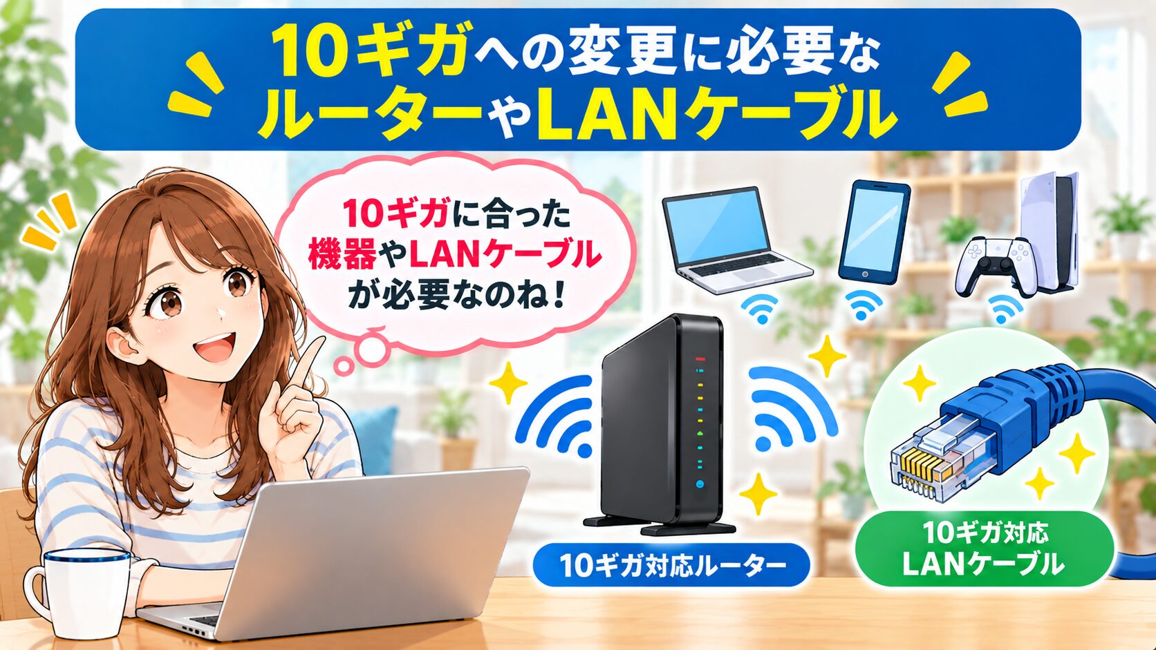 10ギガへの変更に必要なルーターやLANケーブルのイメージ画像