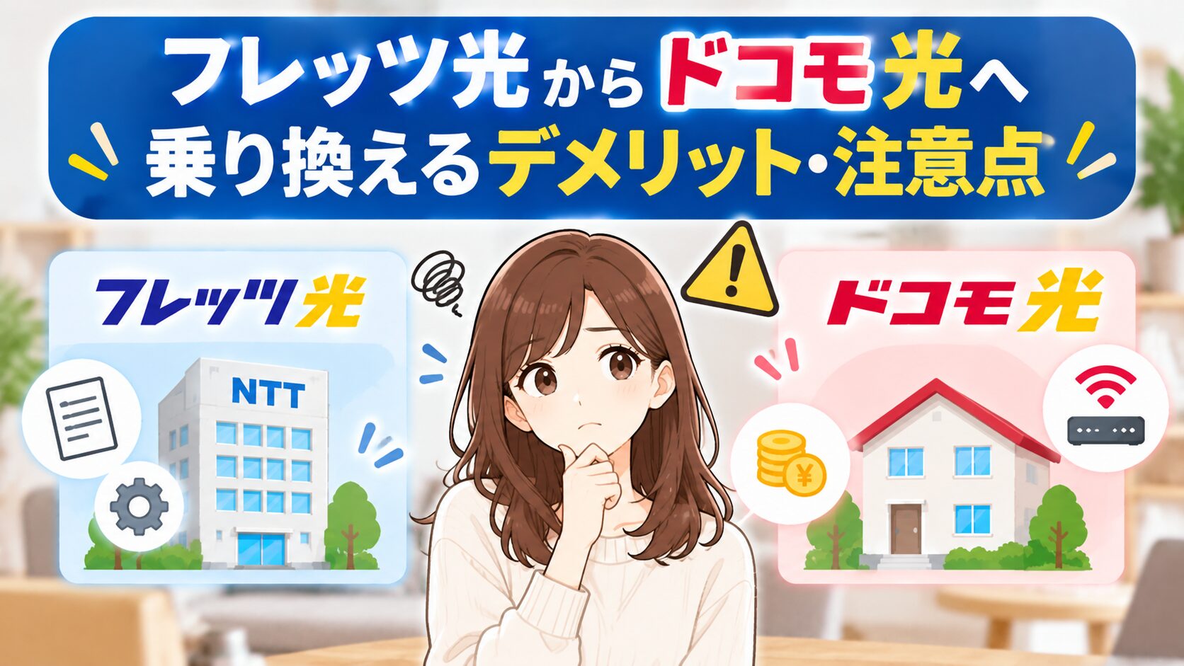 フレッツ光からドコモ光へ乗り換えるデメリットや注意点を紹介するイメージ画像