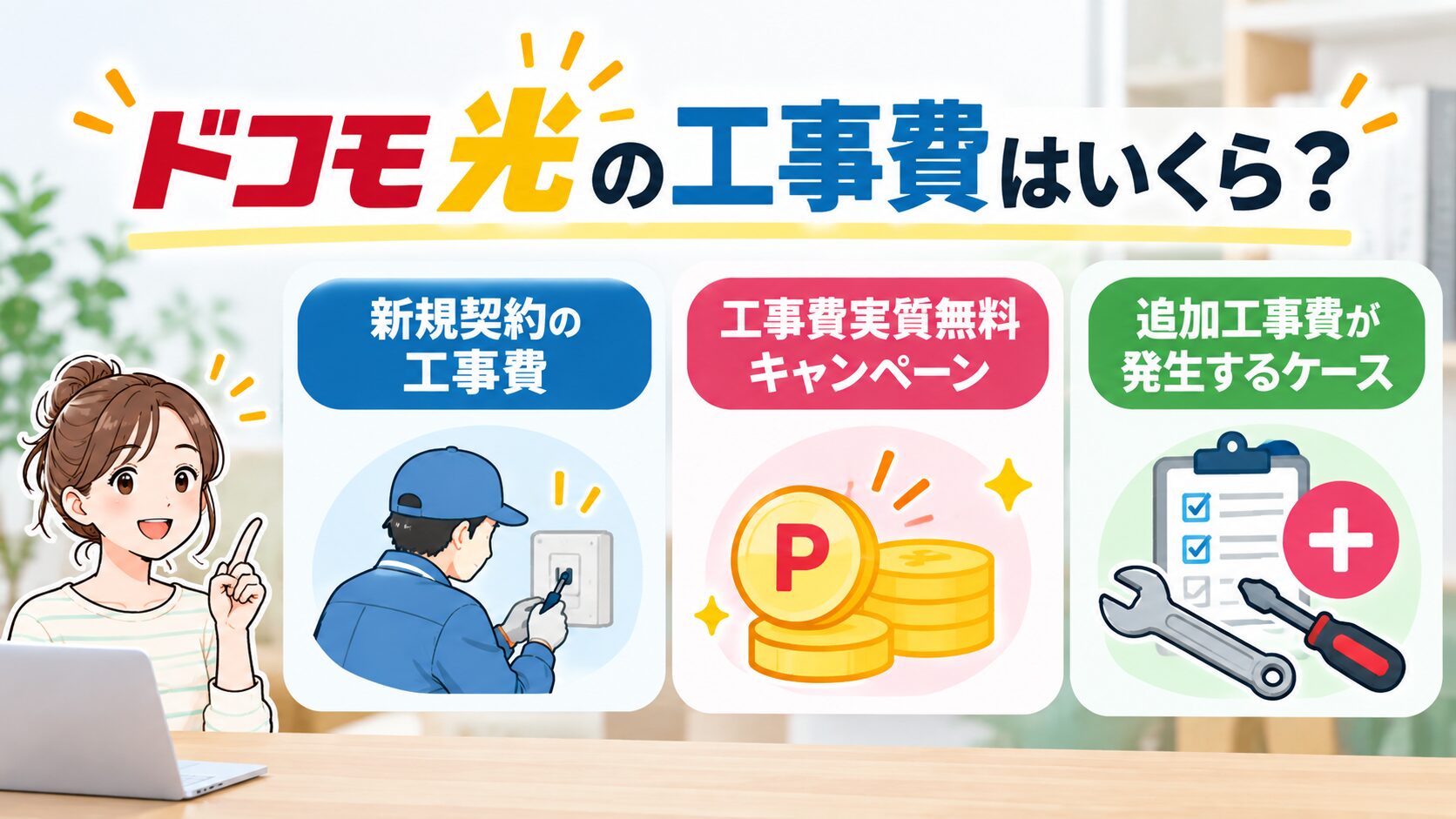 ドコモ光の工事費はいくらかかるかを紹介するイメージ画像